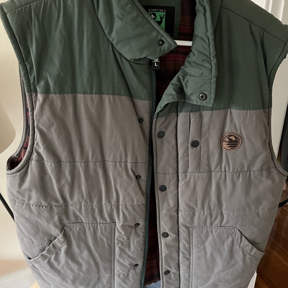 Green and Gray Quilted Vest for Outdoor Wear